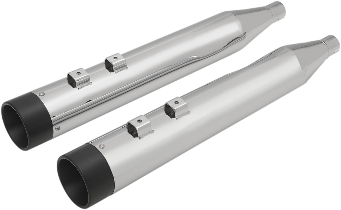 Dual Chrome 4" Slip On Exhaust Black Cap - For 95-16 Harley FLH FLT - Click Image to Close