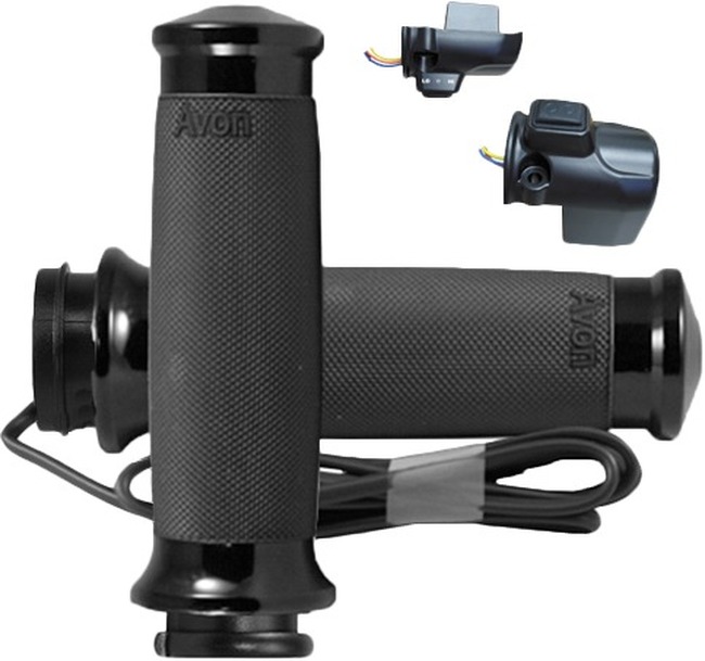 Avon Custom Contour Heated Black Twist Grips 1in Bars - Heated grips for 1" bars on 2023-24 H-D Touring - Click Image to Close