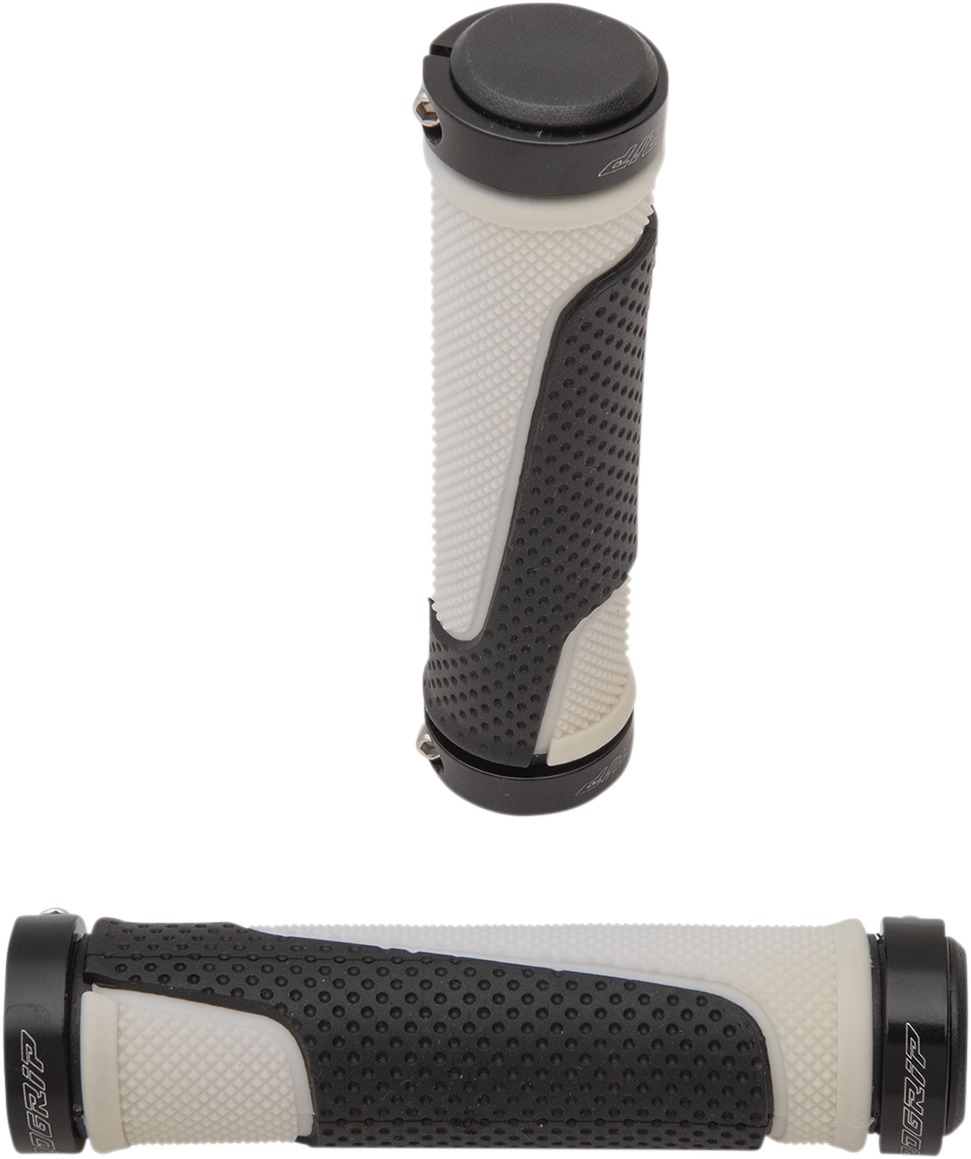 White & Black 997 Lock-On Open End Locking ATV Grips w/ End Plugs - Also fits Watercraft & MTB - Click Image to Close