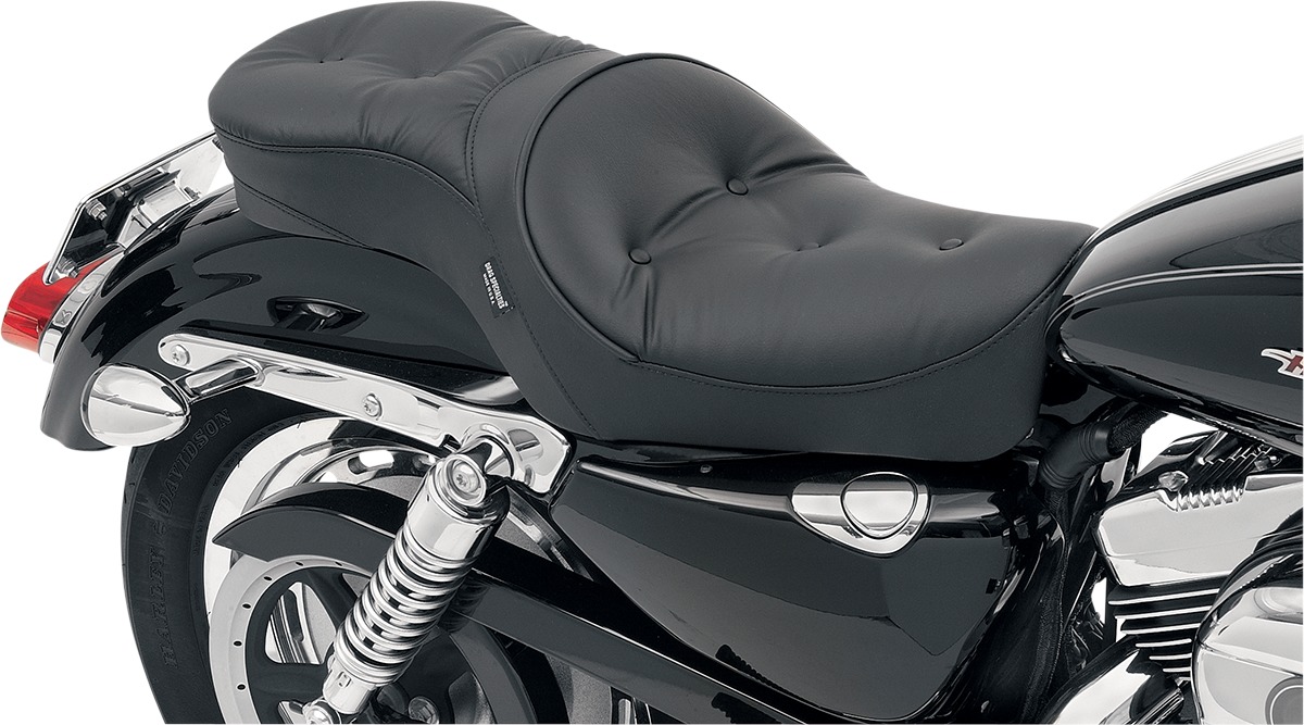 Low-Profile Pillow Vinyl 2-Up Seat - Black - For 04-20 Harley XL - Click Image to Close
