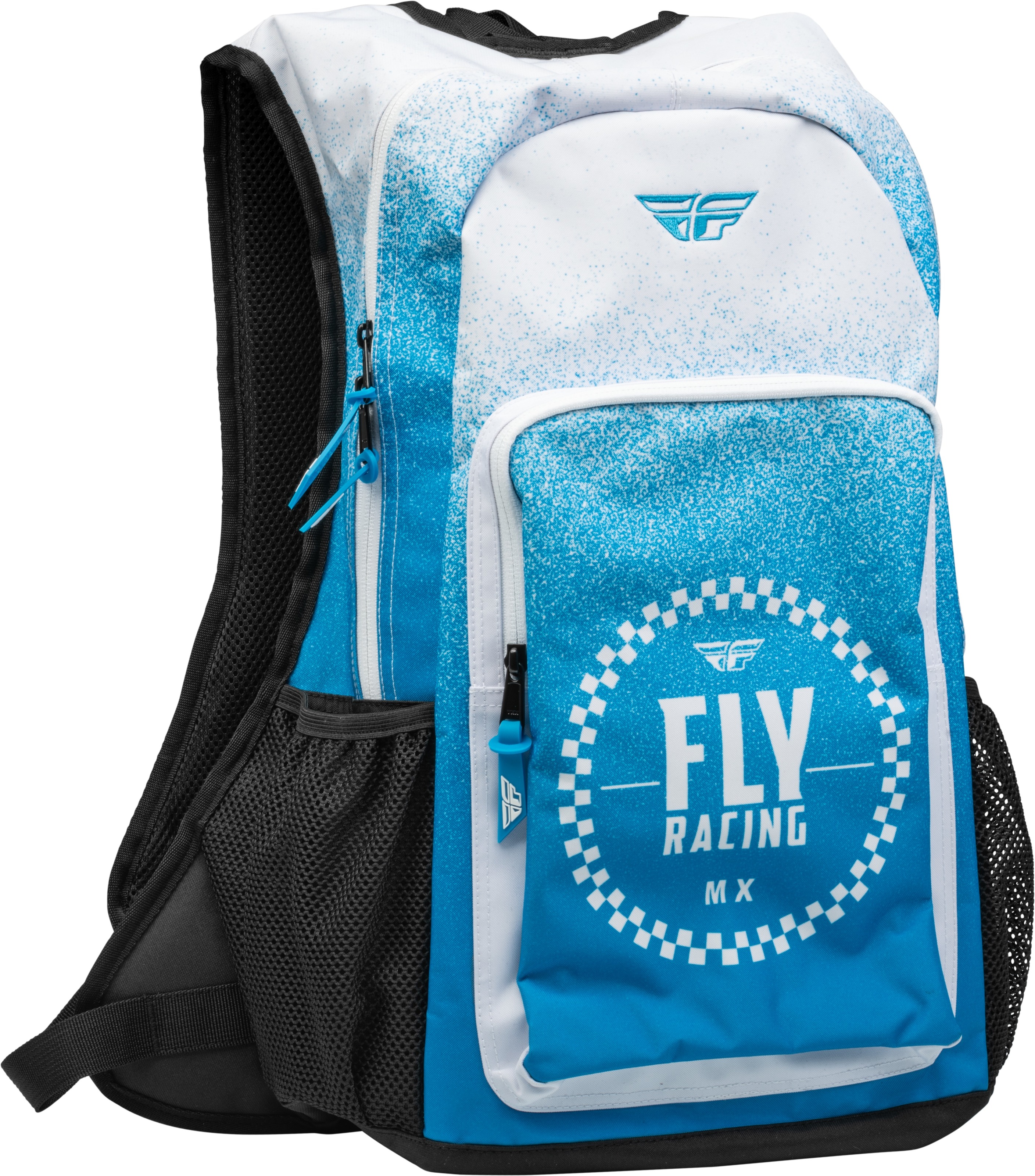 Fly Racing Jump Pack Backpack Blue/White 35L - 35L Blue/White backpack for gear and essentials - Click Image to Close