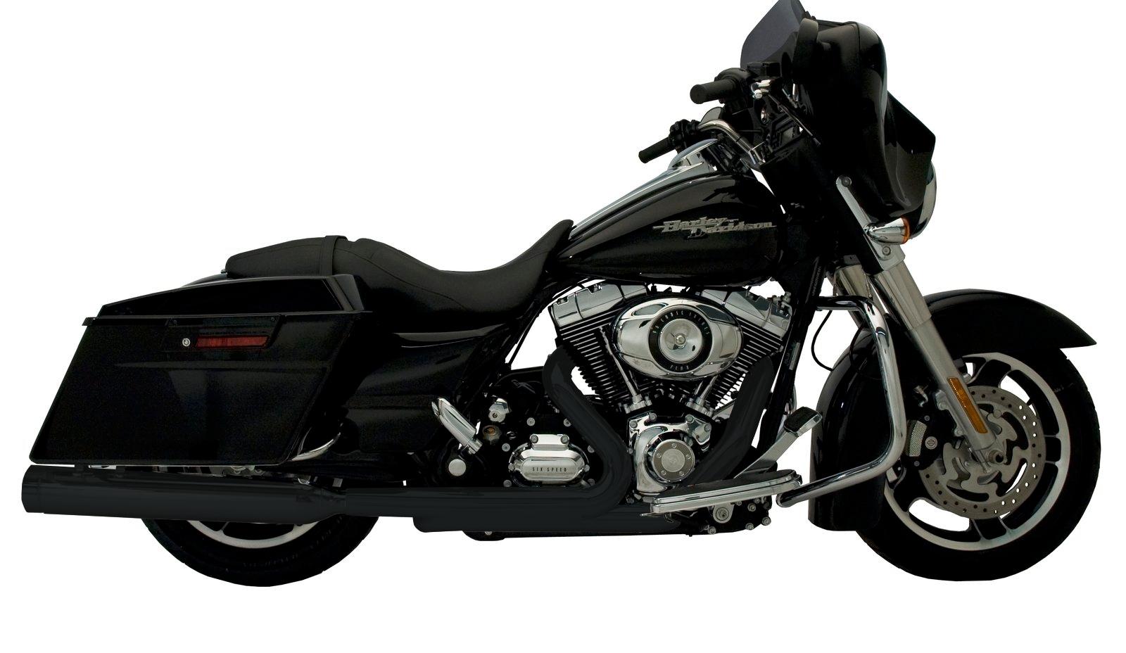 Black Ceramic Stout Dual Slip On Exhaust - For 10-16 Harley Touring - Click Image to Close