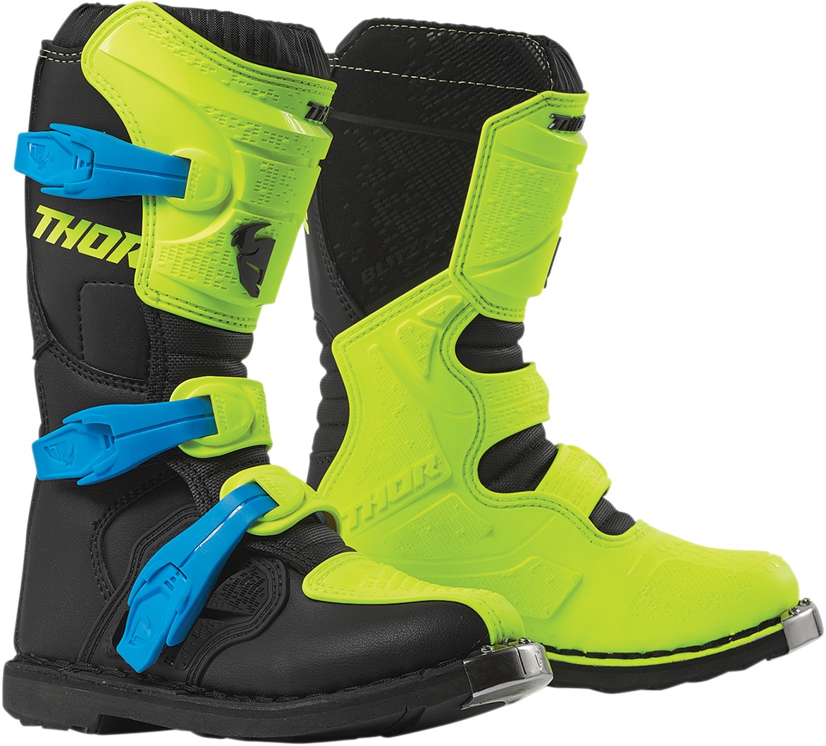 Blitz XP Dirt Bike Boots - Black & Flo Green MX Sole US Size Youth 07 - Click Image to Close