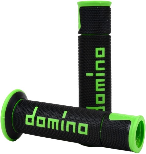 Domino A450 Road Racing Grips Green/Black Pair - Green/Black grips for 22mm handlebars, sold in pairs - Click Image to Close