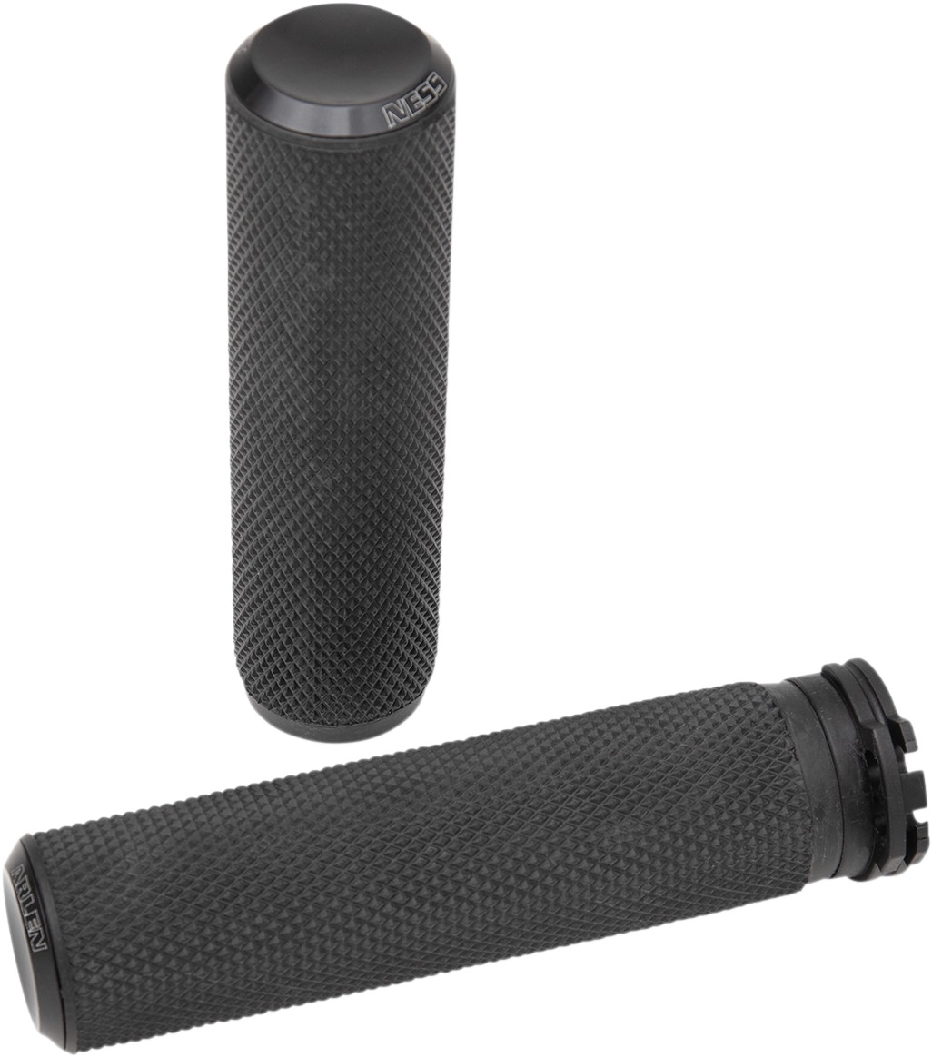 Arlen Ness Knurled Rubber Fusion Series Grips Black - Click Image to Close