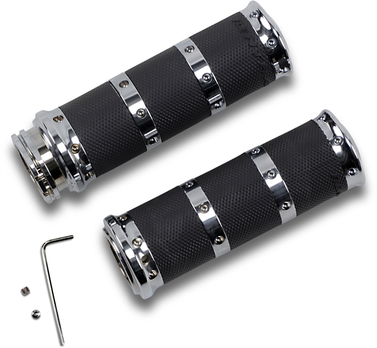 Performance Machine XL Rubber Handle Grip Set Chrome Black Dual Cable - Click Image to Close