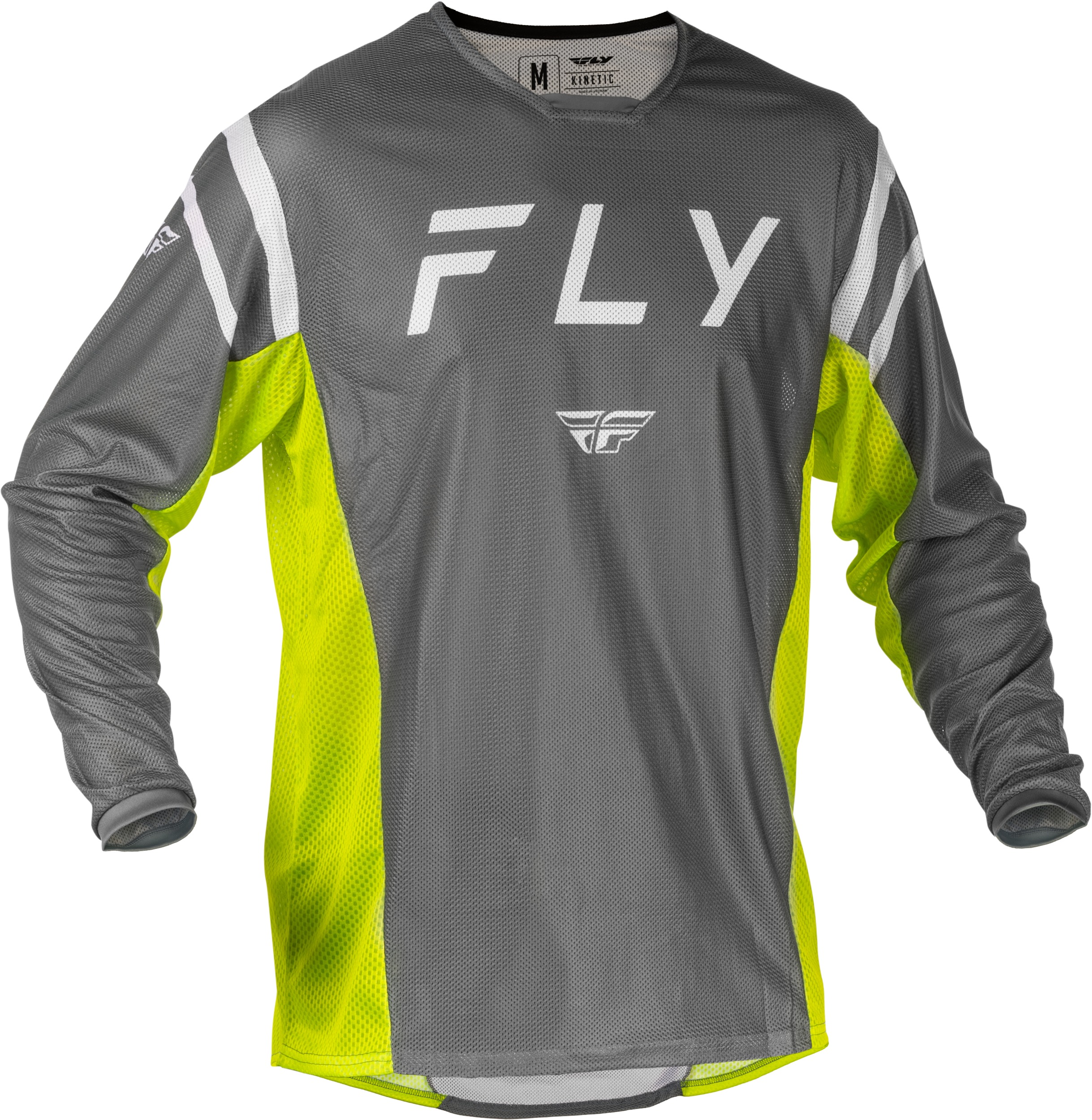 Fly Racing Kinetic Mesh Jersey Grey/White/Hi-Vis 2X - Breathable mesh jersey in 2X-Large - Click Image to Close