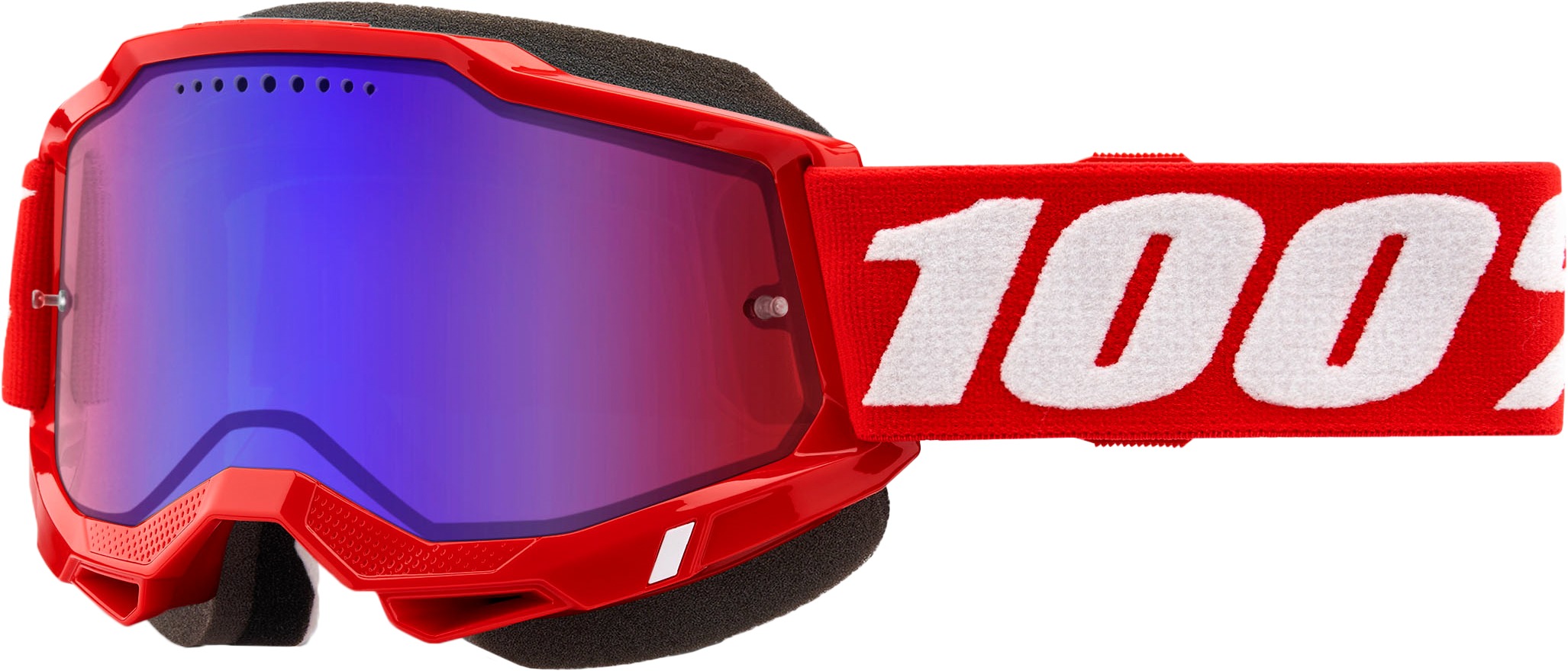 100 Percent Accuri 2 Snowmobile Goggles Neon Red Mirror Red/Blue Lens - Snow goggles with mirror red/blue lens Neon Red - Click Image to Close