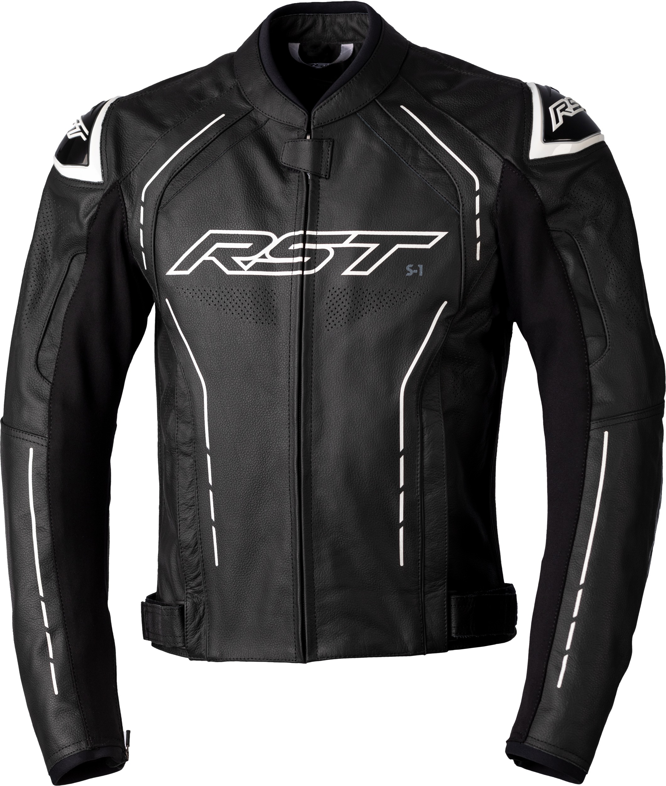 RST S1 CE Leather Jacket Black/Black/White 4XL - Men's 4XL leather jacket, Black/Black/White - Click Image to Close