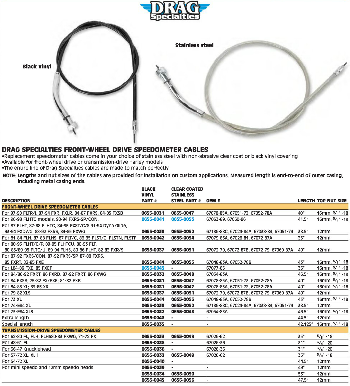 40" Stainless Steel Speedometer Cable, Wheel Drive - Replaces 67078-85A 67051-73 67052-78A - Click Image to Close