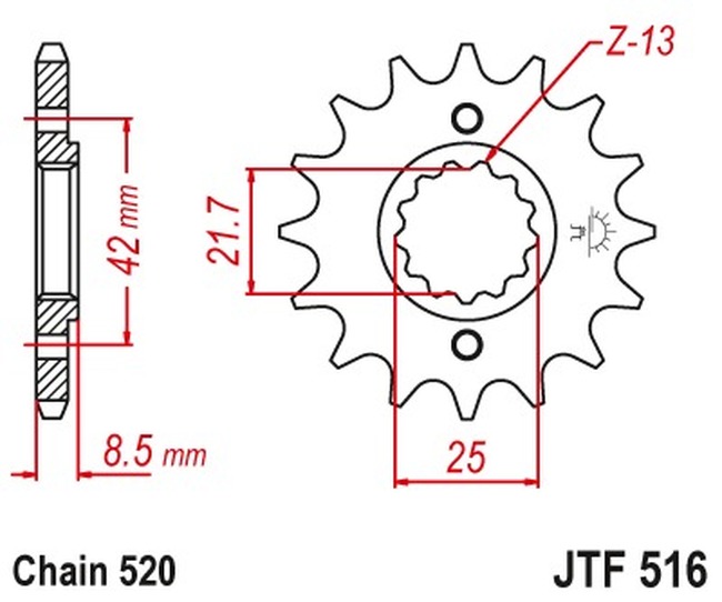 Front Steel Countershaft Sprocket w/ Rubber Damper - 16 Tooth 520 - Click Image to Close