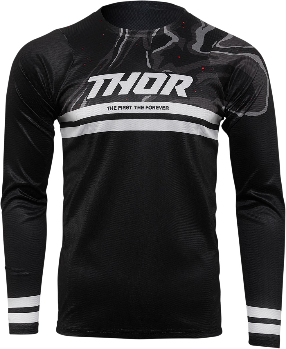 Thor Assist Banger Long-Sleeve Jersey Black/White Men's Small - Performance MTB/EMTB jersey in Black/White, Men's S - Click Image to Close