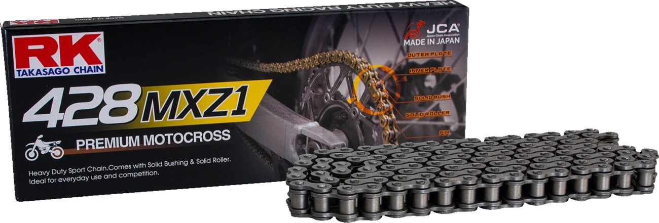 RK 428MXZ1 Mini MX Racing Chain 134 Links Natural - Heavy duty 428 chain, 134 links, for mini MX/SX - Click Image to Close