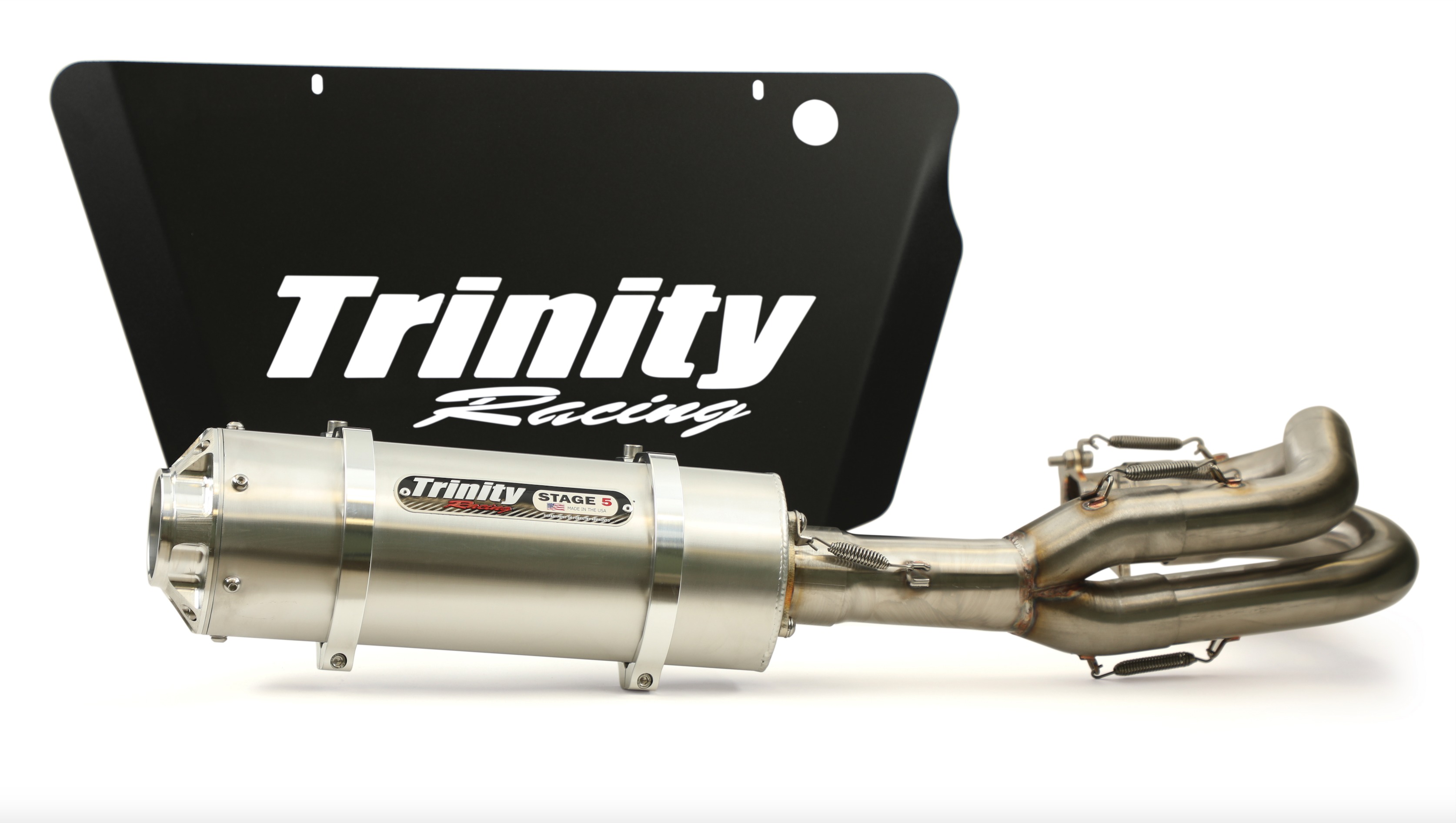 2-1 Stinger Brushed Aluminum Full Exhaust & Backplate - 14-20 RZR XP - Click Image to Close