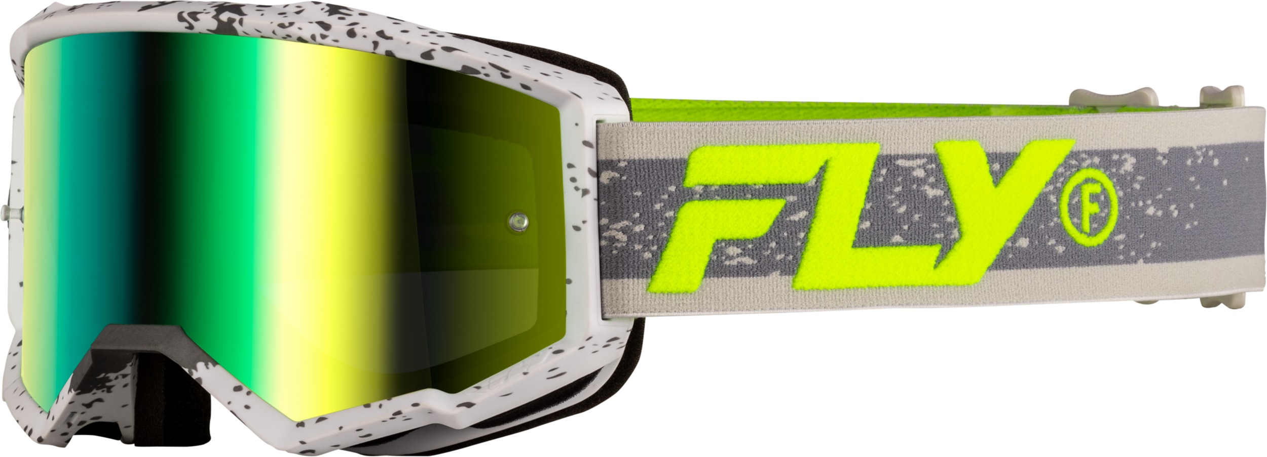 Fly Racing Youth Zone Goggle Dark Grey/Hi-Vis Yellow - Youth goggle with iridescent green mirror lens - Click Image to Close