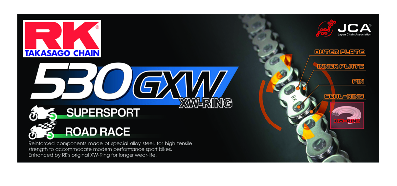 RK Chain BG530GXW-150 Motorcycle Chain - Black/Gold - Click Image to Close