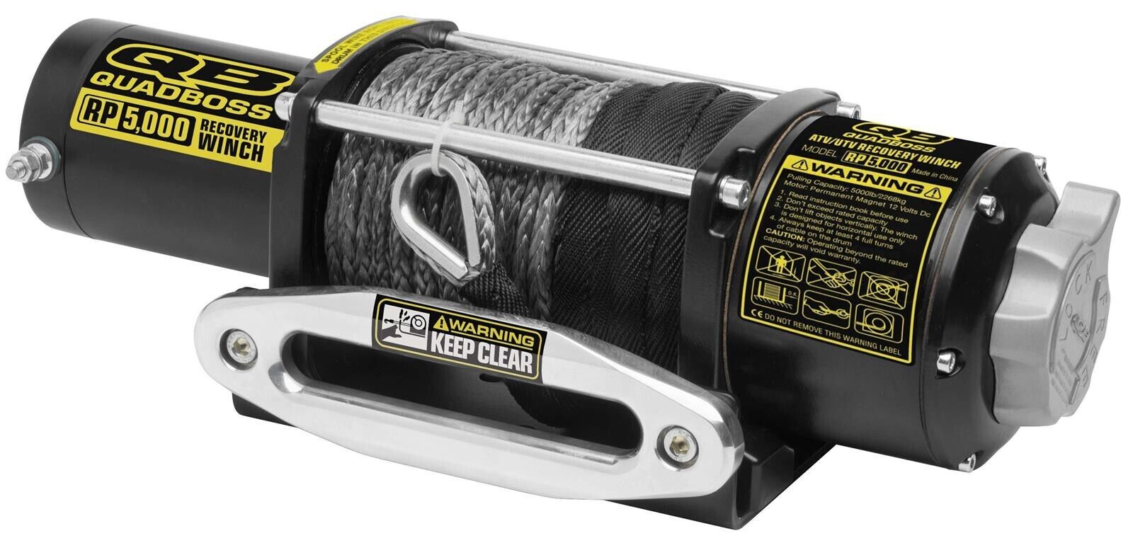 QuadBoss 5000Lb Winch with Synthetic Rope and Hawse Fairlead - Click Image to Close