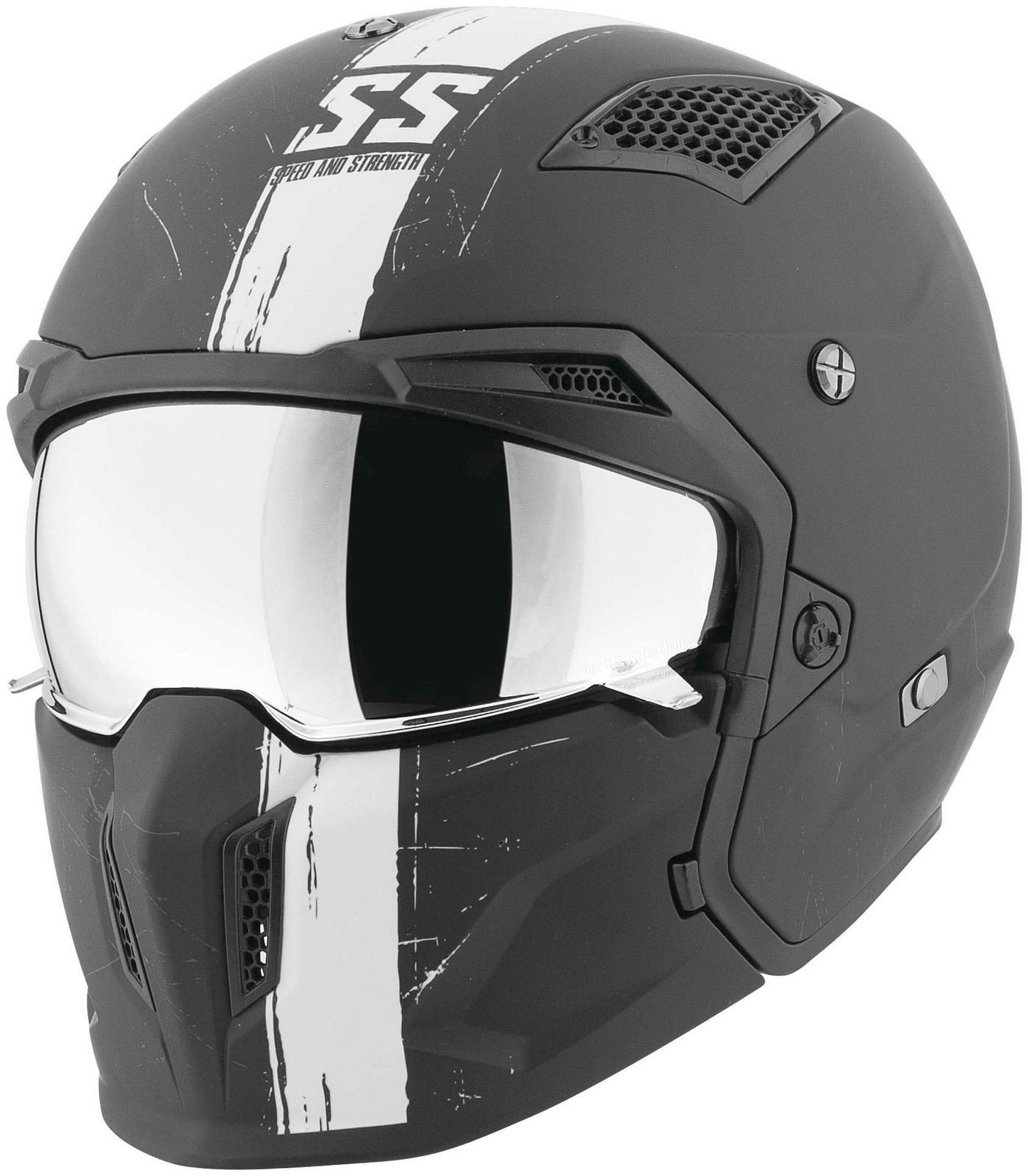 Speed and Strength SS2400 Tough As Nails Helmet Black/White Medium - Medium Black/White dual sport helmet - Click Image to Close