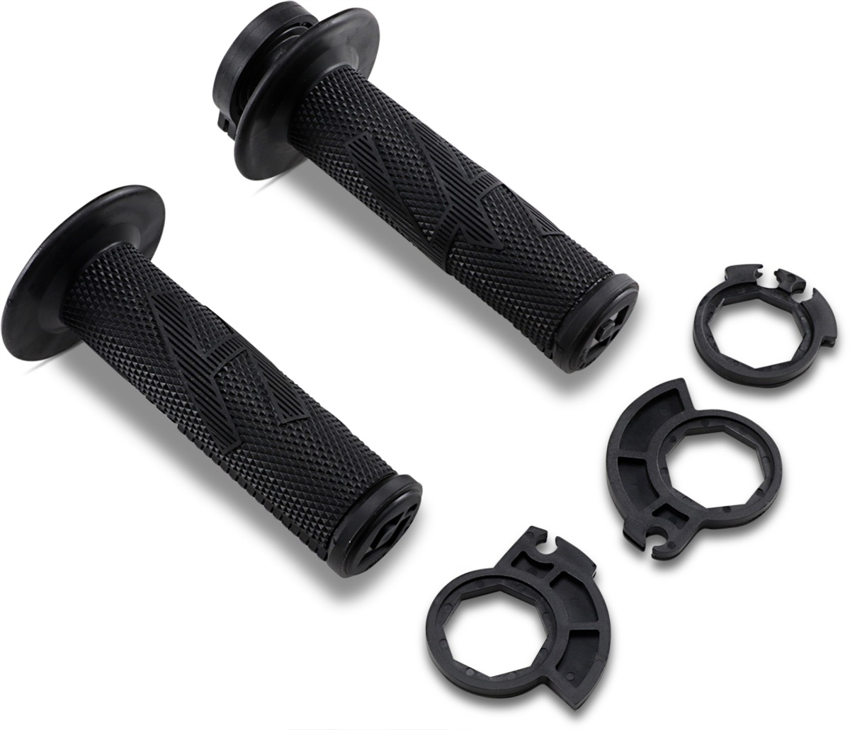 Emig2 Pro MX V2 Lock On MX Grips System - Diamond Knurled, "Blackout" All Black - Click Image to Close