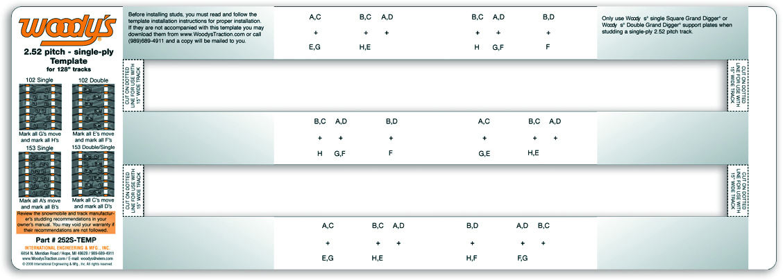 2.52" Pitch Single Ply Stud Template - Click Image to Close