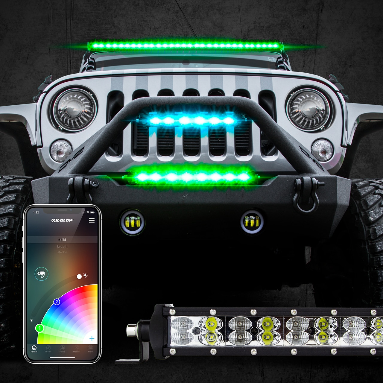 32" Multi-Color XKChrome RGBW LED Light Bar w/Bluetooth - Click Image to Close