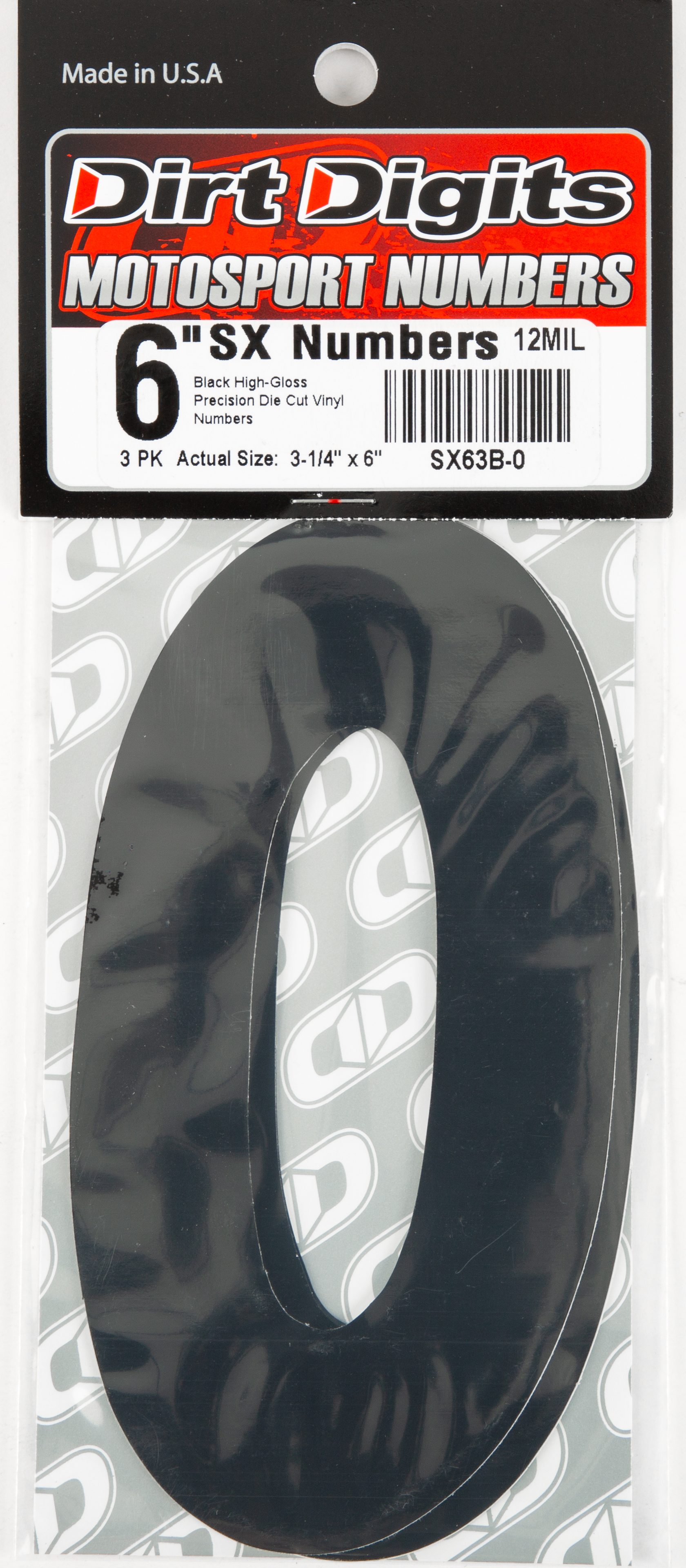 #0 6" Tall Black "SX" Stick-On Race Numbers - 3 Pack - Click Image to Close