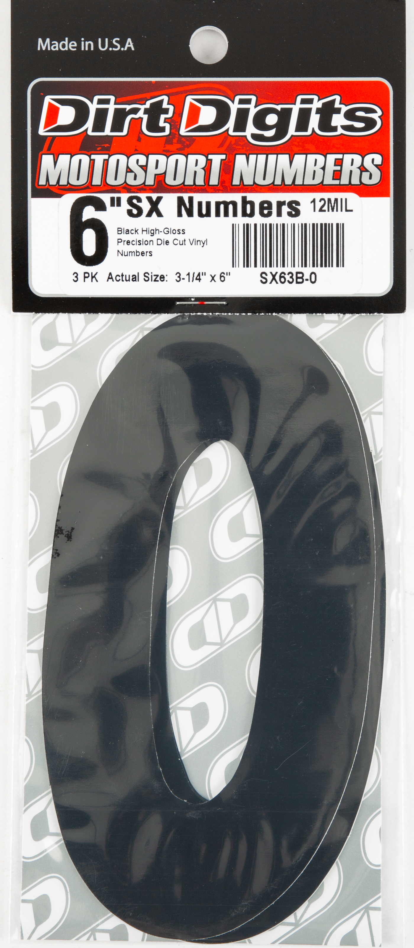 #0 6" Tall Black "SX" Stick-On Race Numbers - 3 Pack - Click Image to Close