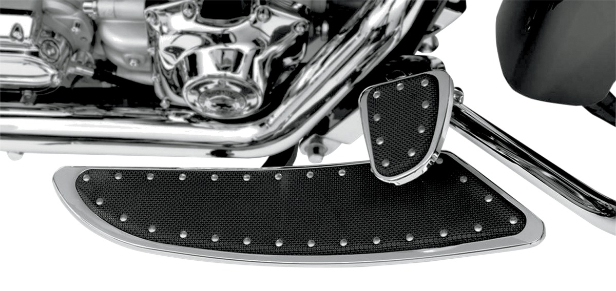 Extended Banana Board w/Rivets Driver Floorboards Chrome - Click Image to Close
