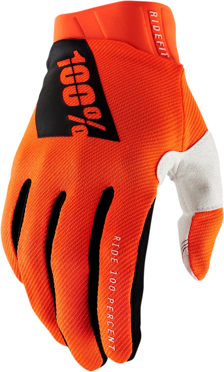 100% Men's Ridefit Gloves, Flo Orange, Size S, Off-Road/Motocross - Click Image to Close