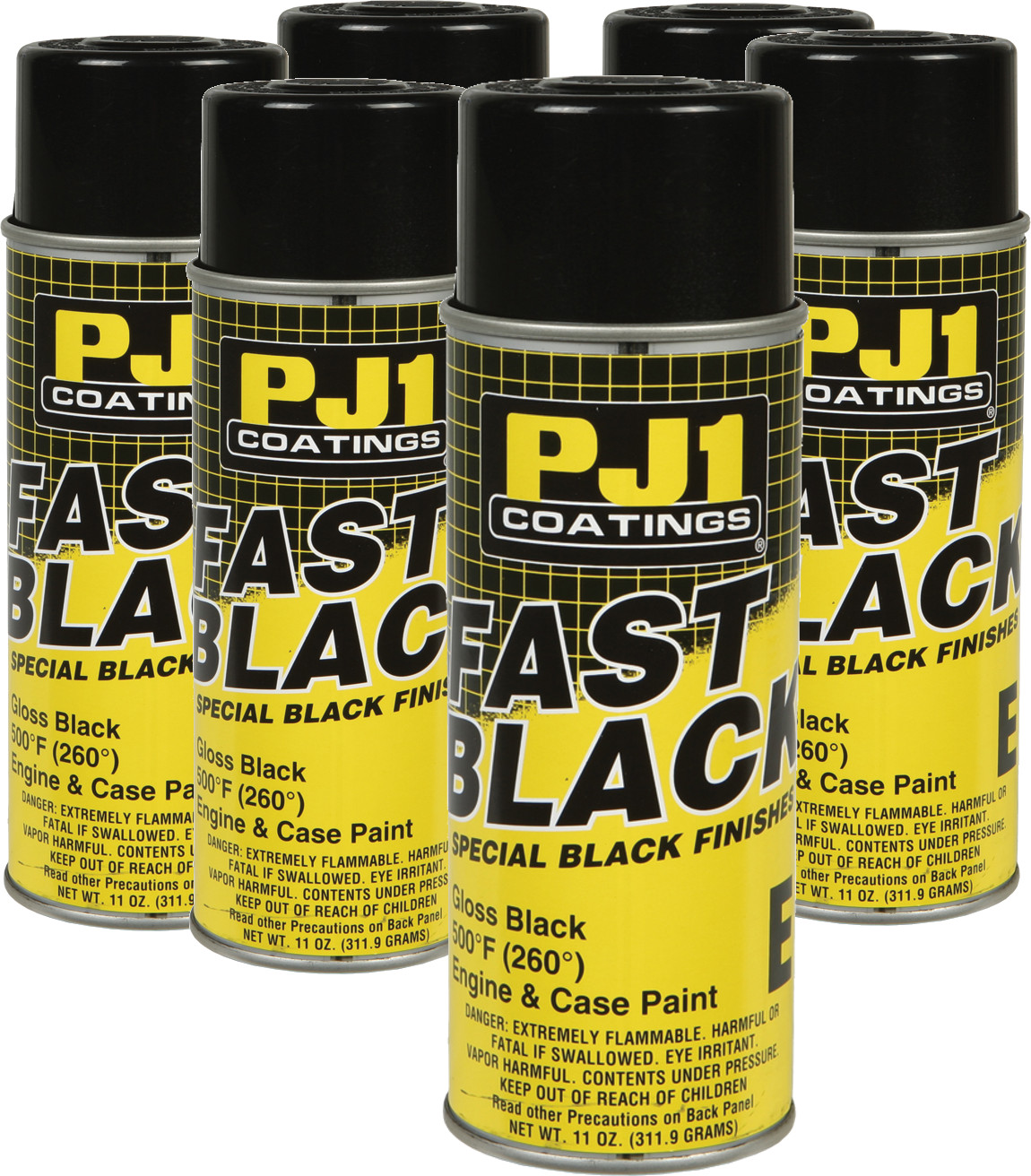 Case of 6 - Fast Black 500f Engine Paint, Gloss Black, 11oz Aerosol - Click Image to Close