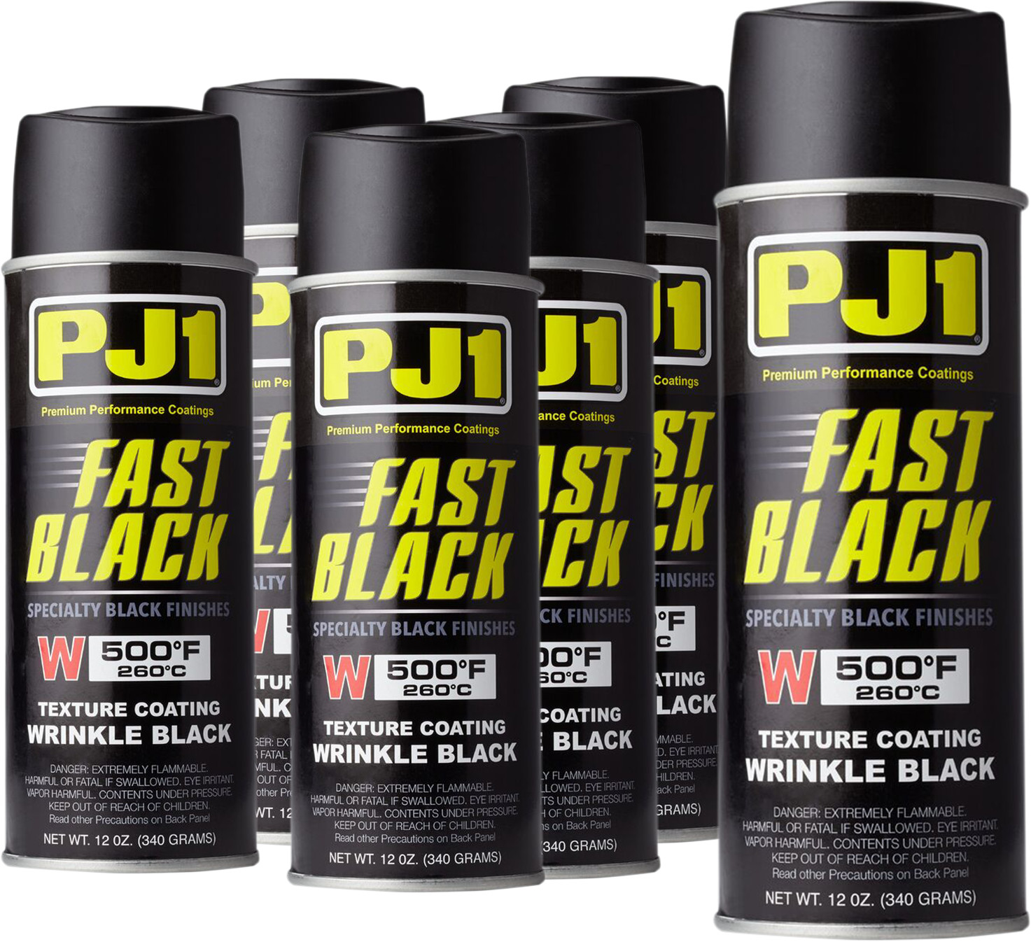 Case of 6 - Fast Black 500f Engine Paint, Wrinkle Texture Finish, 11oz Aerosol - Click Image to Close