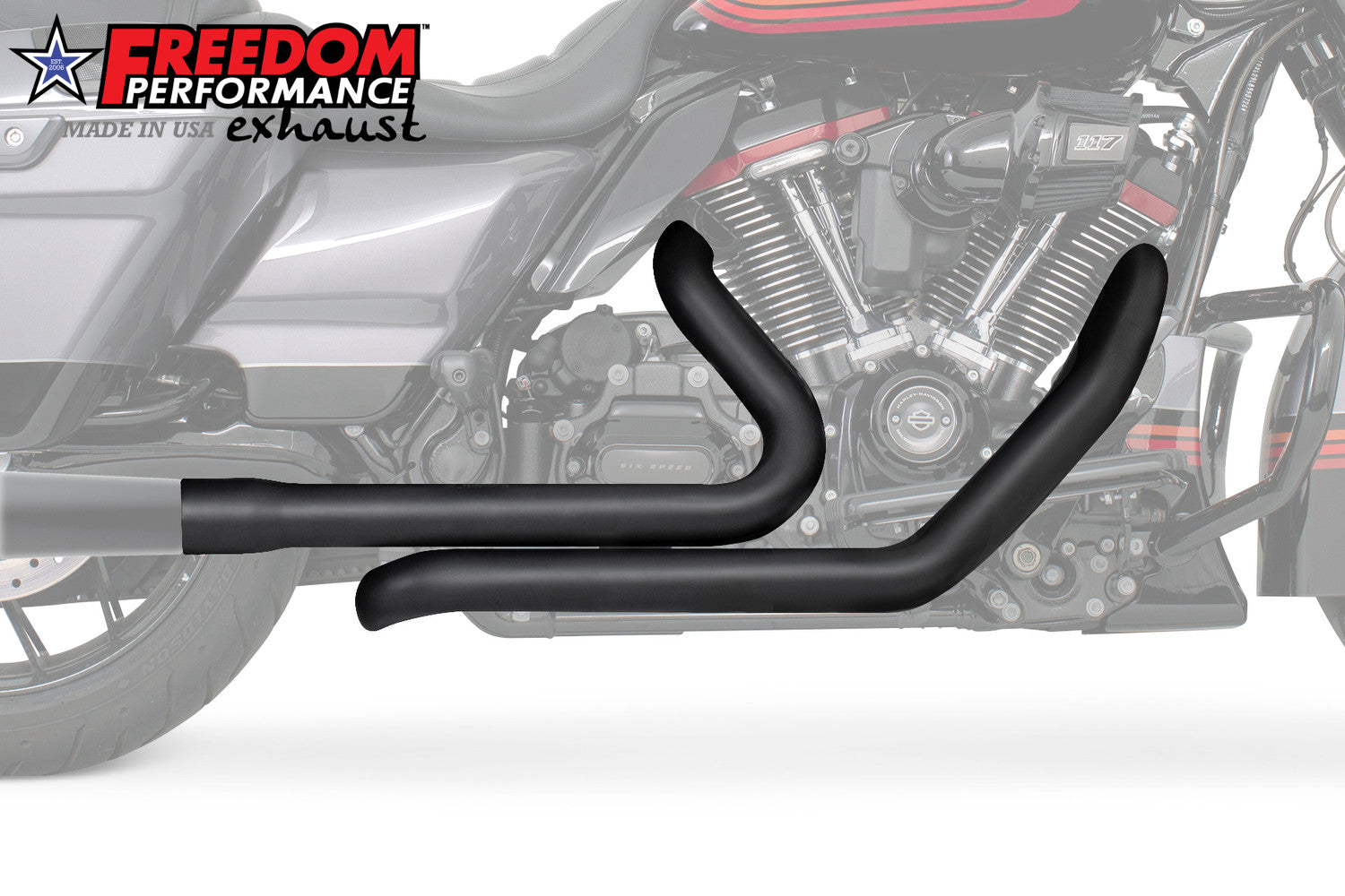 Tuck & Under Black Exhaust Headers w/ Crossover - For 17-21 Harley Touring - Click Image to Close