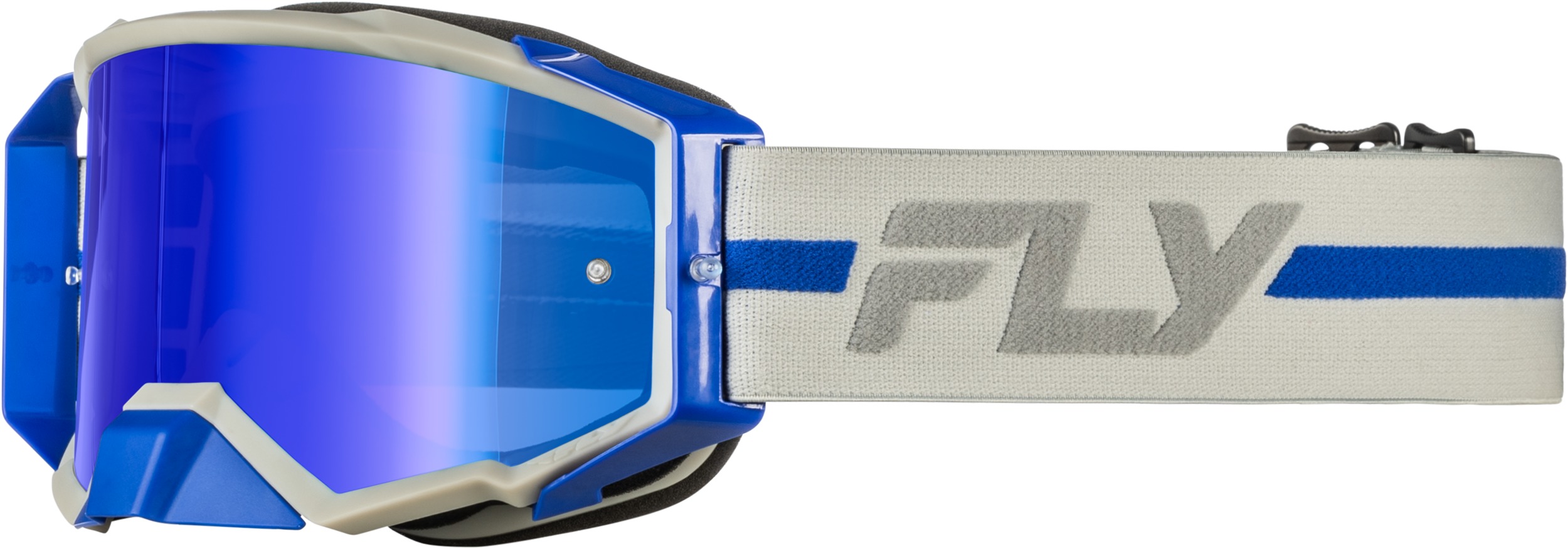 Fly Racing Zone Pro Goggle Grey/Blue with Blue Mirror/Smoke Lens - Premium offroad goggles, Grey/Blue, Blue Mirror/Smoke Lens - Click Image to Close