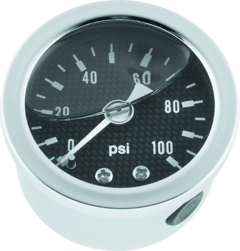 Bikers Choice Oil Pressure Gauge 0-100 PSI Carbon Face Universal - 0-100 PSI liquid-filled oil pressure gauge universal fit - Click Image to Close