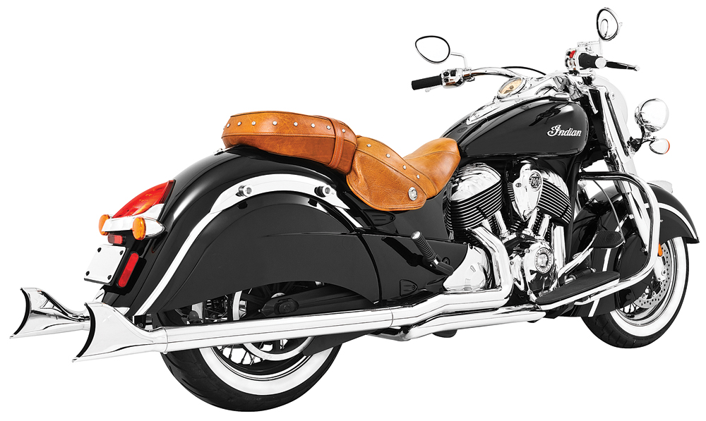 True Duals Full Exhaust W/Chrome 2.5" Sharktails - For Indian Chief - Click Image to Close