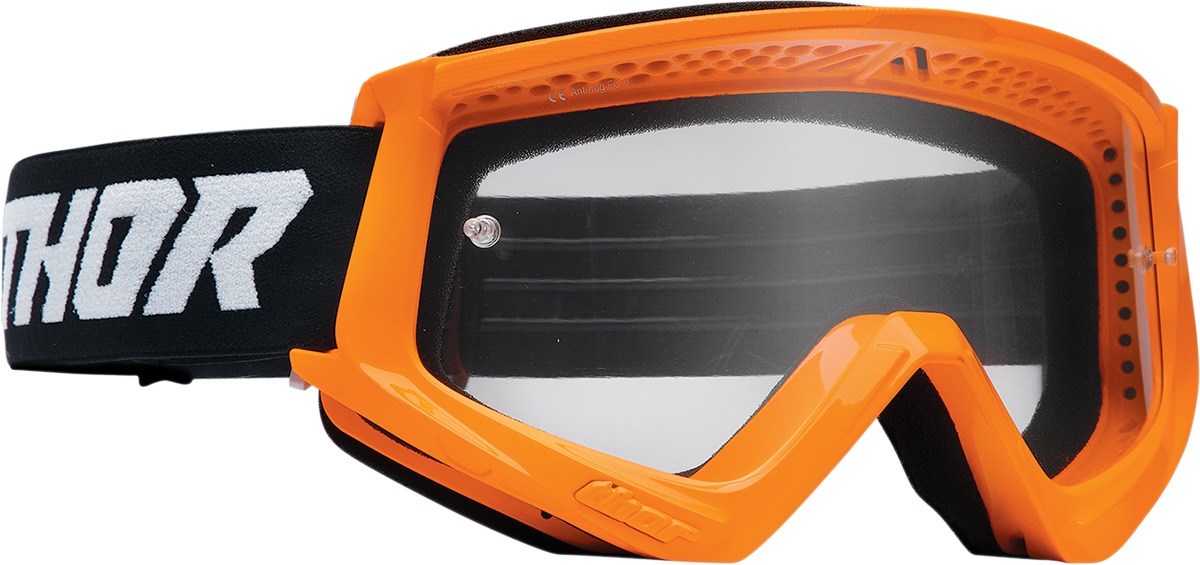 Thor Youth Combat Racer Goggles Black/Flo Orange Clear Lens Unisex - Youth MX goggles with clear lens, Black/Flo Orange - Click Image to Close