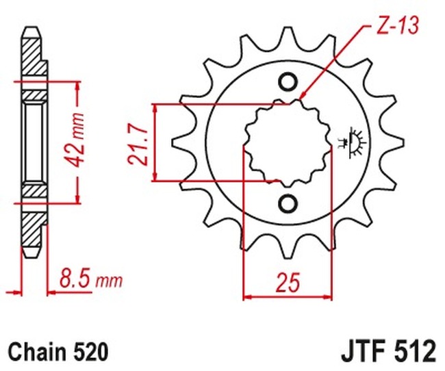 Front Steel Countershaft Sprocket - 14 Tooth 520 - Click Image to Close