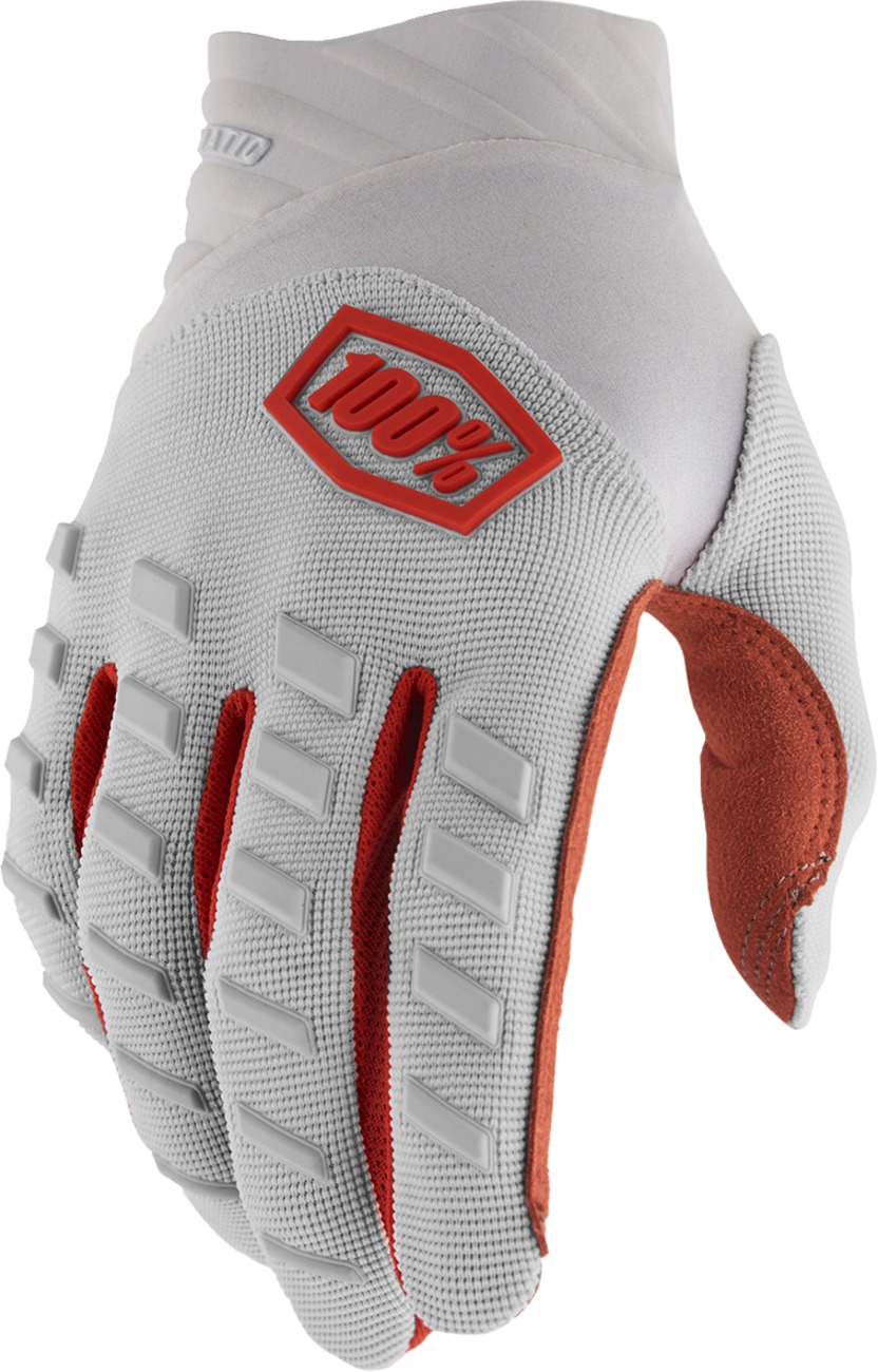 100% Airmatic Gloves Men's Large Orange Silver - Durable MX gloves with TPR wrist closure, size L - Click Image to Close
