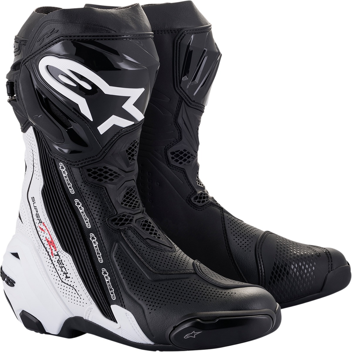 Alpinestars Supertech R Vented Boots Black/White Size 6.5 Adult - Premium vented racing boots in Black/White, Size 6.5 - Click Image to Close