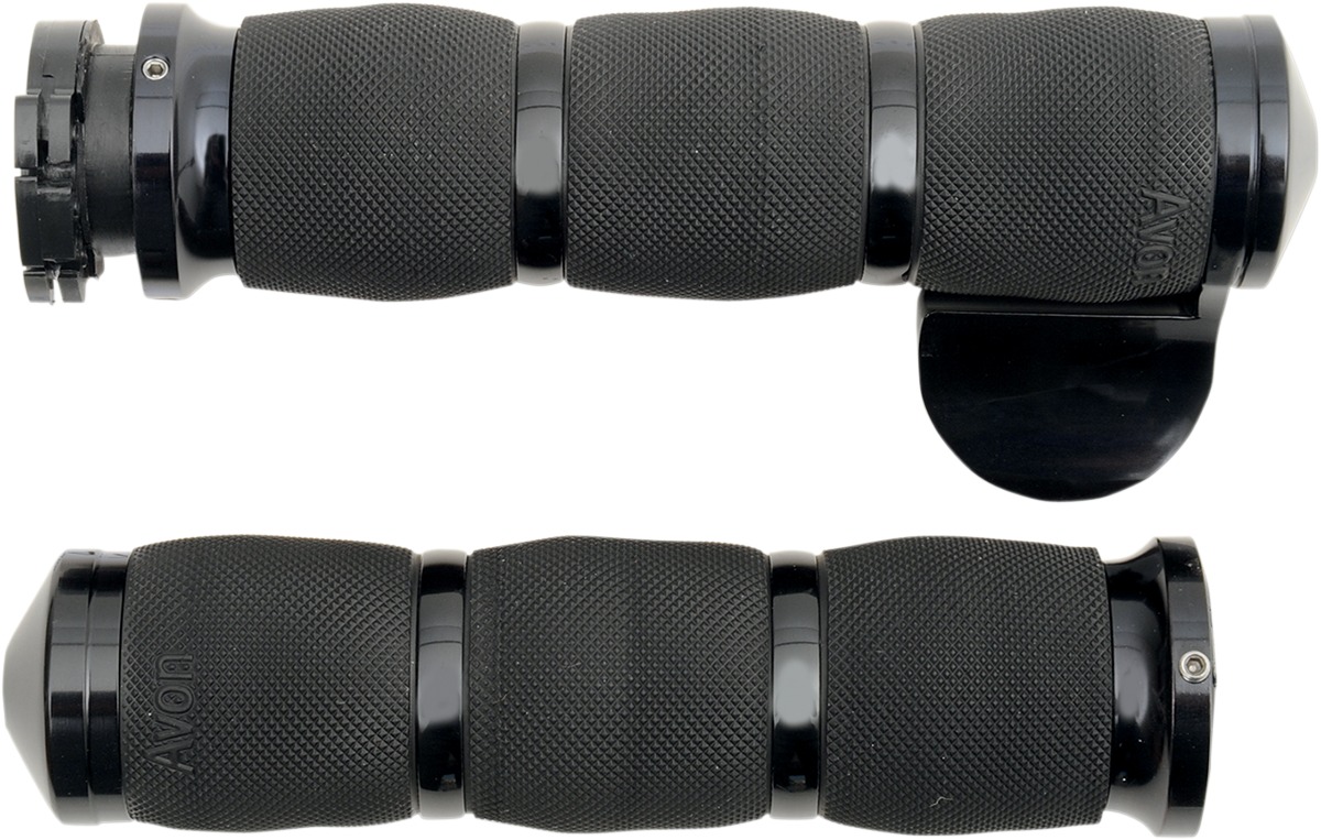 Avon Air Cushion Grips w/ Throttle Boss Black Anodized 1" For Metric Cruisers - Click Image to Close