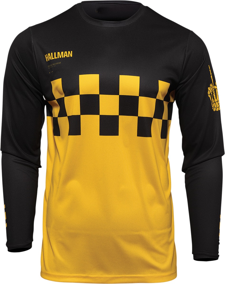 Thor Hallman Differ Cheq Jersey Black/Yellow Men's Small - Moisture wicking race jersey, Black/Yellow, Men's S - Click Image to Close