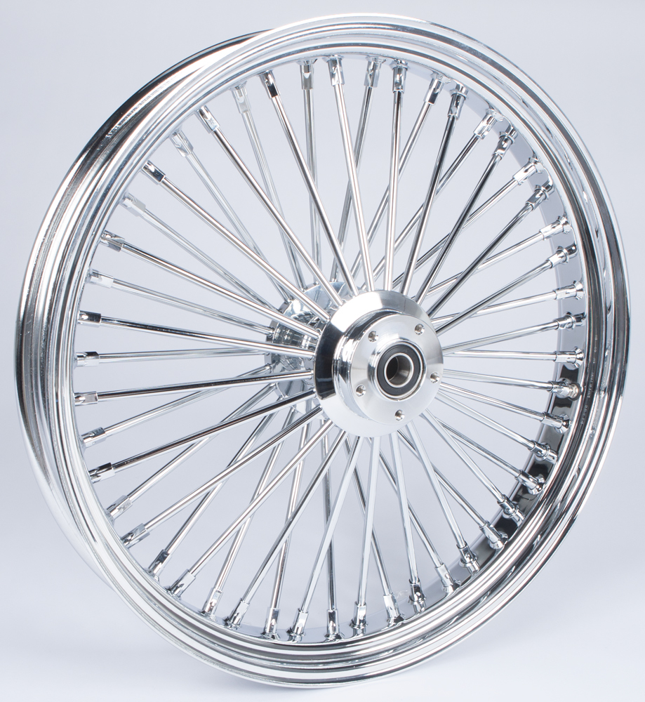 HardDrive Chrome 48-Spoke Front Wheel 23x3.5 1in Axle for Wide Glide Hub - Chrome 48-spoke front wheel 23x3.5, 1in axle - Click Image to Close