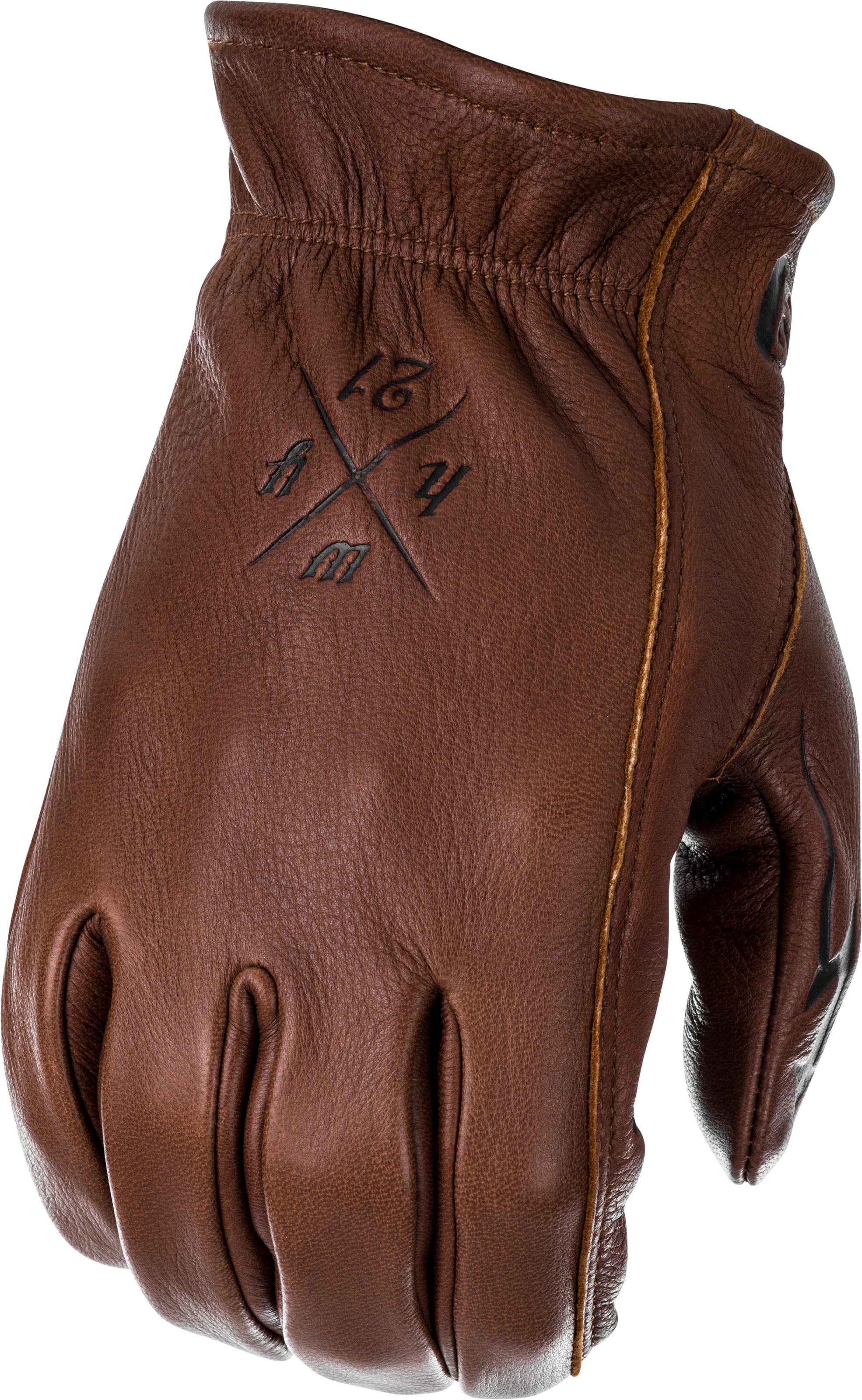 Highway 21 Louie Gloves Brown Large - Brown deerskin leather gloves, size Large - Click Image to Close