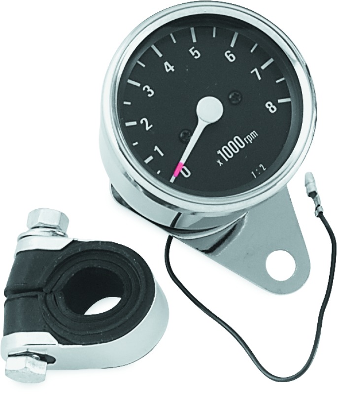 Bikers Choice Mini Mechanical Tachometer Black Face 2.5in 8000 RPM - Mini mechanical tachometer 8000 RPM, 2.5in black face - Click Image to Close