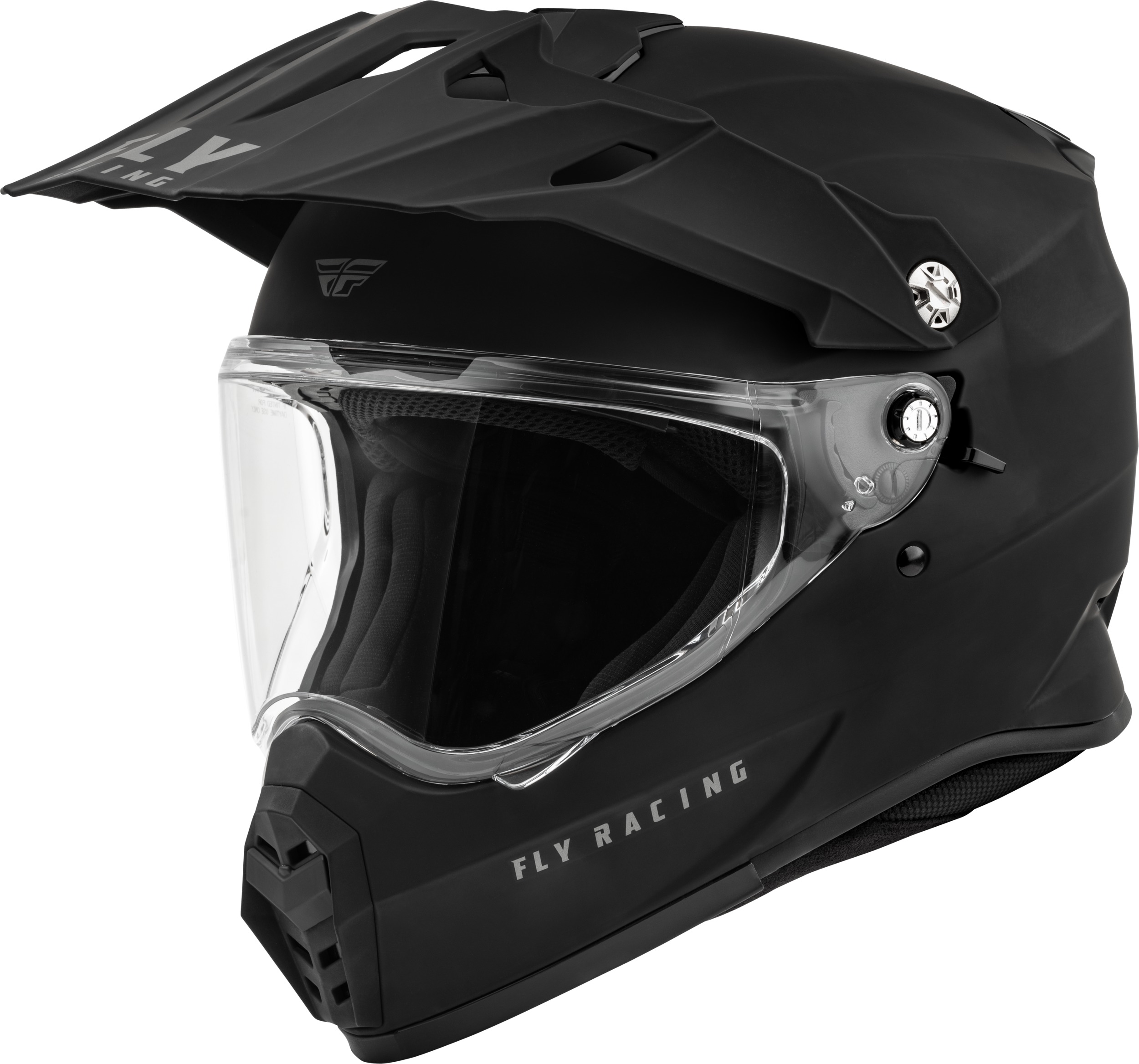 FLY Racing Trekker Solid Helmet Matte Black X-Large - ECE/DOT helmet with sunshade & clear shield - Click Image to Close