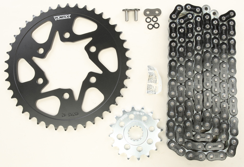 V3 Chain & Sprocket Kit Black RX Chain 520 16/42 Black Steel - For 06-07 Kawasaki ZX10R - Click Image to Close