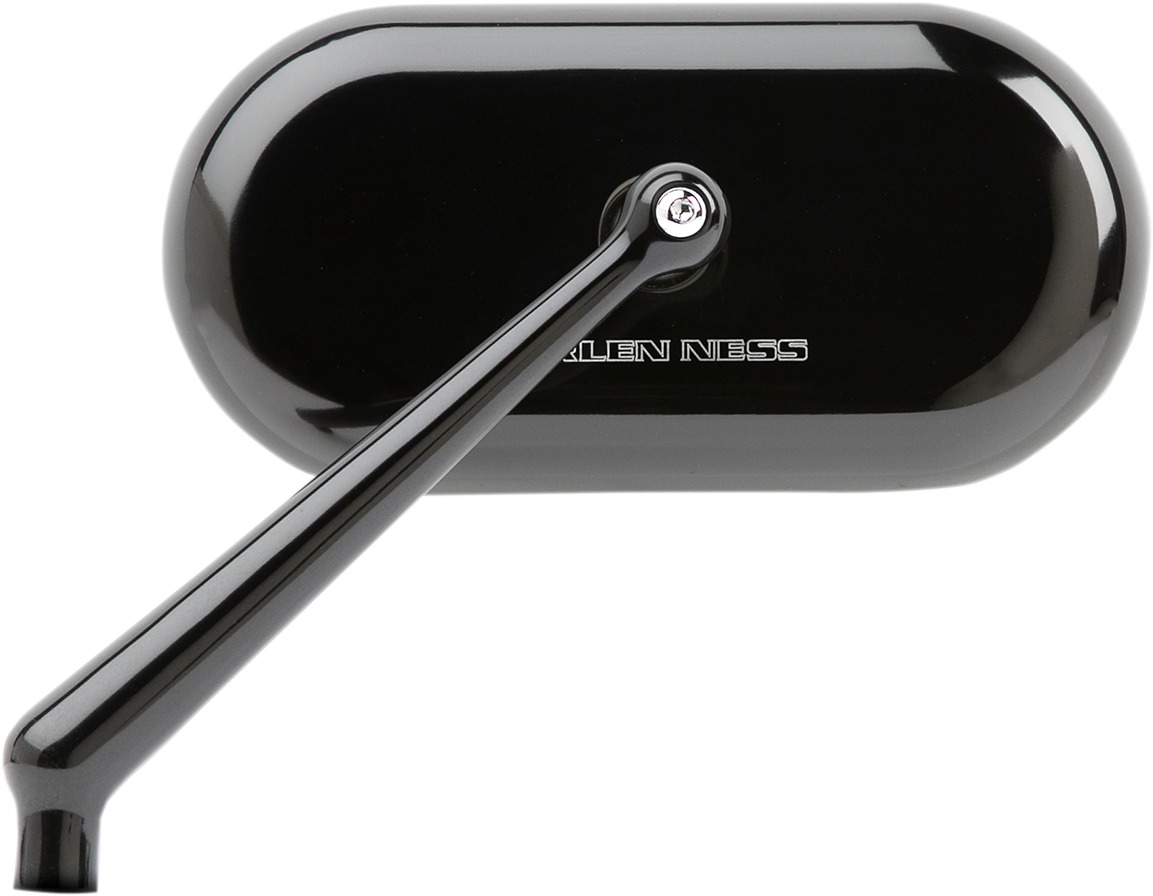 Arlen Ness Black Forged Billet Mirrors with Short Stem, Left Hand Oval - Click Image to Close