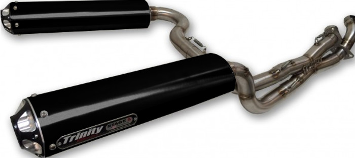 Black Dual Full Exhaust - For 14-19 Scrambler 1000 - Click Image to Close