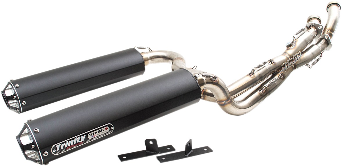 Black Dual Full Exhaust - For 14-19 Scrambler 1000 - Click Image to Close