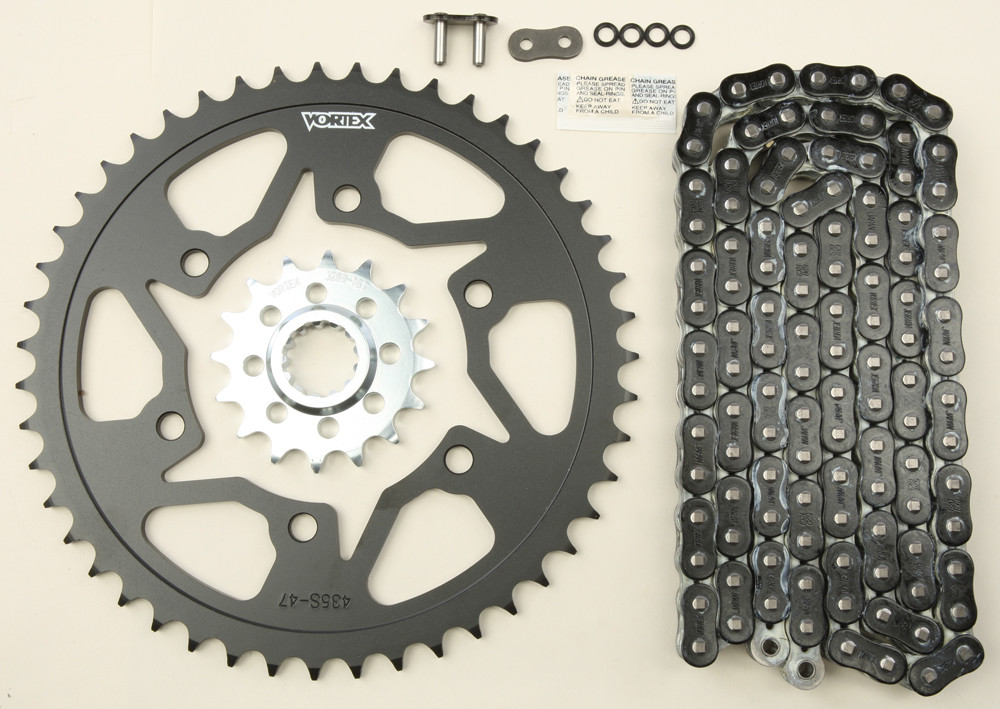 V3 Chain & Sprocket Kit Black RX Chain 520 16/47 Black Steel - For 04-05 Yamaha R1 - Click Image to Close